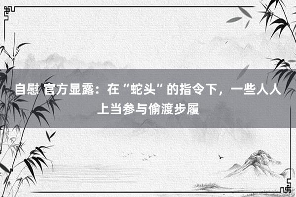 自慰 官方显露：在“蛇头”的指令下，一些人人上当参与偷渡步履